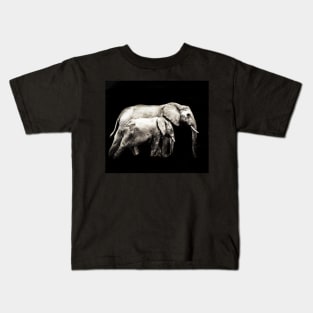 Monochrome | Black and White Series : The Elephant - Mother and Child Kids T-Shirt